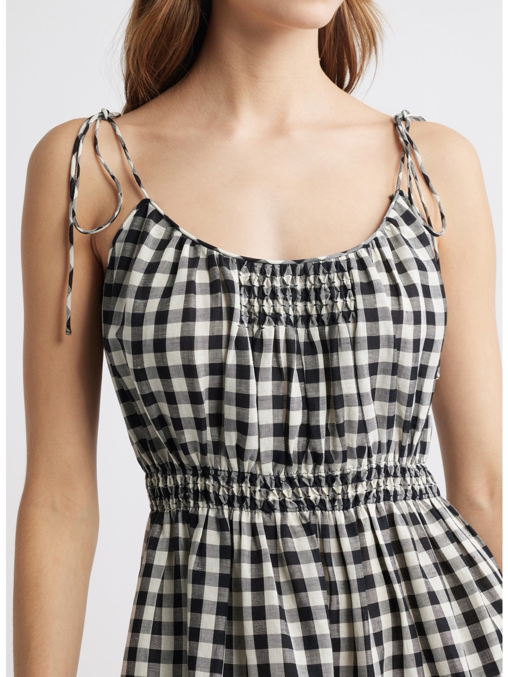 DOEN Leslie Gingham Midi Dress in Black Marilyn Size L - Picture 7 of 16